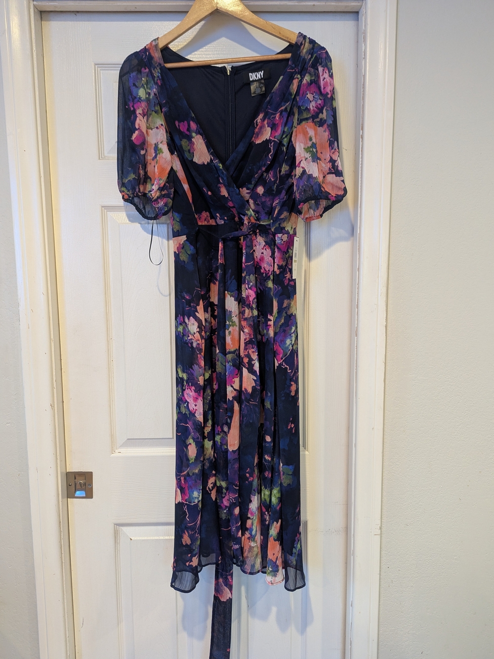 DKNY Navy Floral Wrap Dress